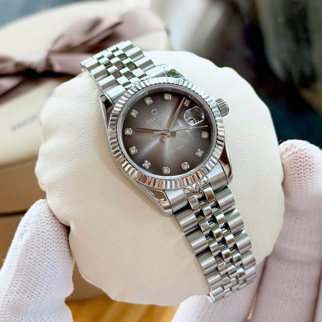 Đồng Hồ Nữ Carnival 8250L-VT-TX Dây Thép Silver Mặt Ombre Đen Xám Size 30mm Quartz Japan