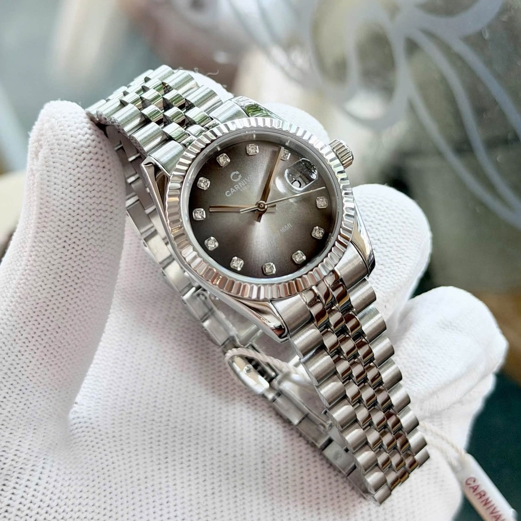 Đồng Hồ Nữ Carnival 8250L-VT-TX Dây Thép Silver Mặt Ombre Đen Xám Size 30mm Quartz Japan