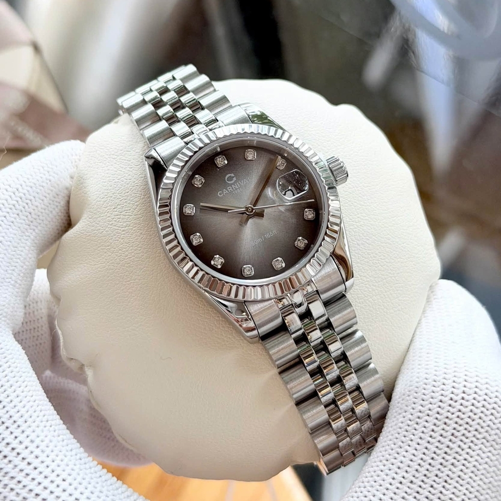 Đồng Hồ Nữ Carnival 8250L-VT-TX Dây Thép Silver Mặt Ombre Đen Xám Size 30mm Quartz Japan