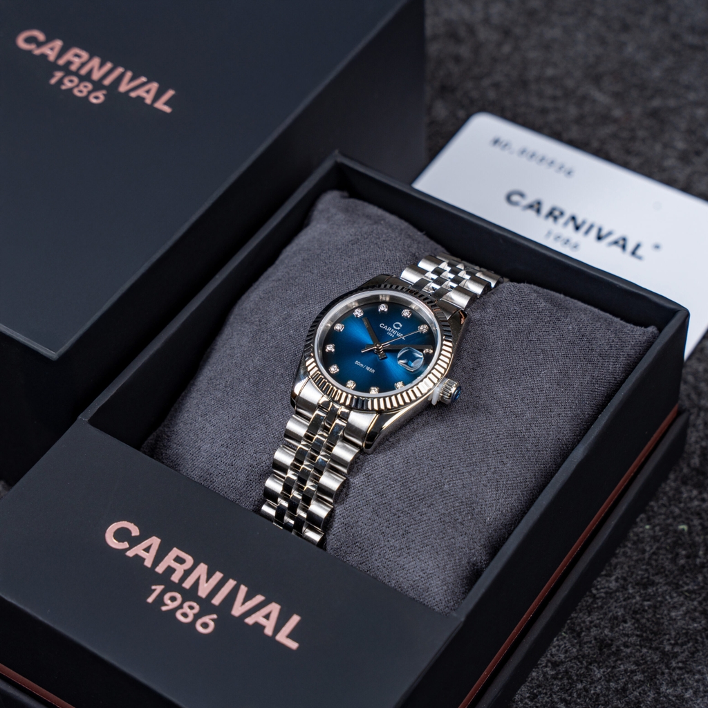 Đồng Hồ Nữ Carnival 8250L-VT-X Dây Thép Silver Mặt Xanh Dương Size 30mm Quartz Japan