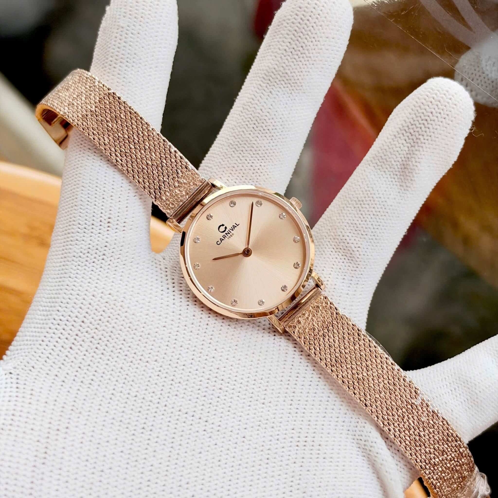 Đồng Hồ Nữ Carnival 8253L-VH-NN Dây Mesh Màu Vàng Hồng Size 30mm Mỏng Nhỏ Xinh