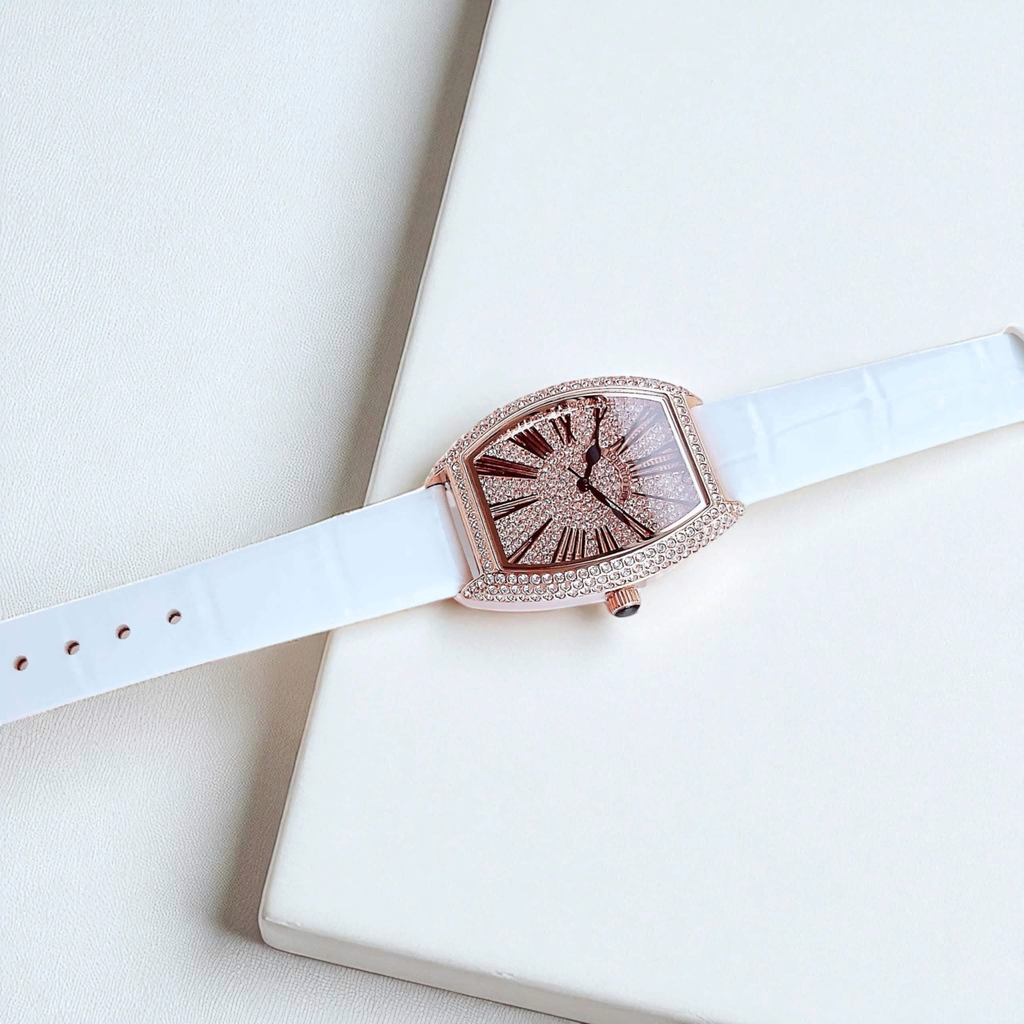 Đồng Hồ Nữ Robero Era Dây Da Trắng Chính Hãng Vỏ Rose Size 30x36mm Quartz