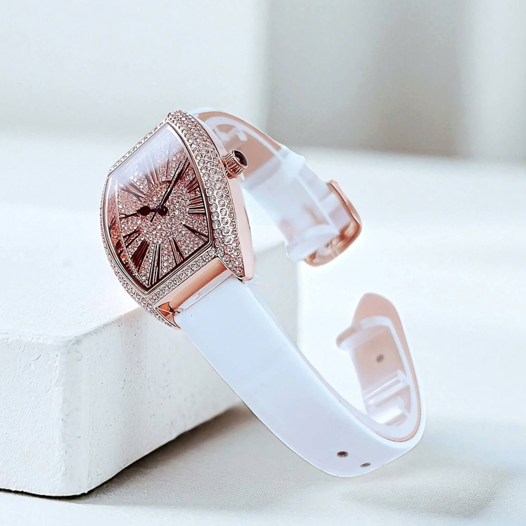Đồng Hồ Nữ Robero Era Dây Da Trắng Chính Hãng Vỏ Rose Size 30x36mm Quartz