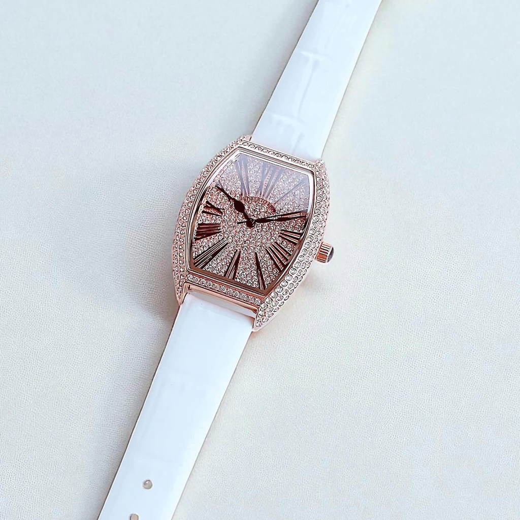 Đồng Hồ Nữ Robero Era Dây Da Trắng Chính Hãng Vỏ Rose Size 30x36mm Quartz