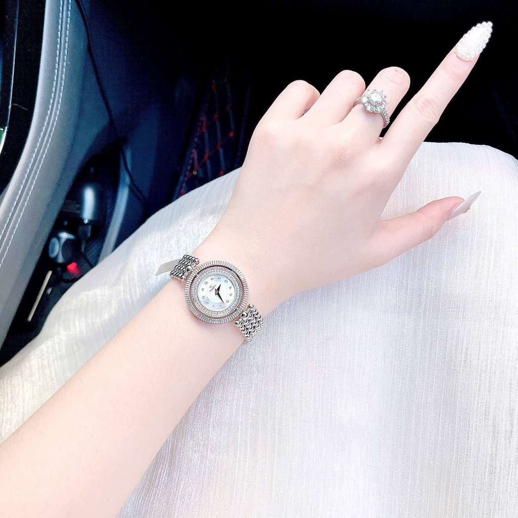 Đồng Hồ Nữ Franklin Dây Thép Silver Xà Cừ Trắng Mặt Xoay 360 Độ Size 32mm FL5488 Tặng Kèm Vòng Tay