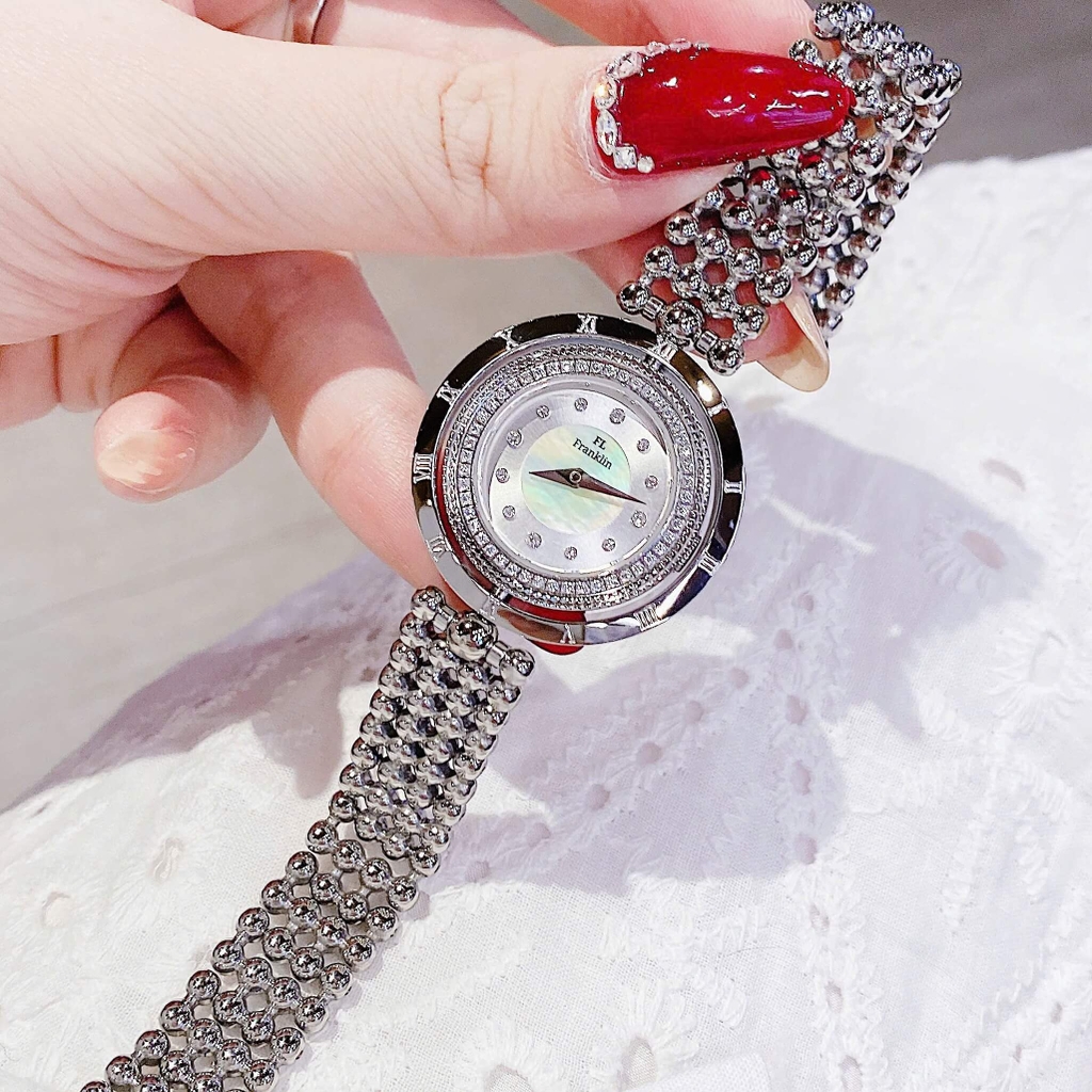 Đồng Hồ Nữ Franklin Dây Thép Silver Xà Cừ Trắng Mặt Xoay 360 Độ Size 32mm FL5488 Tặng Kèm Vòng Tay