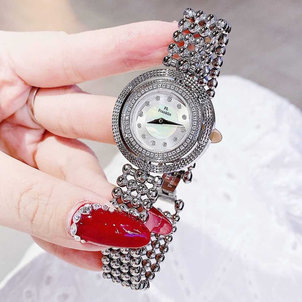 Đồng Hồ Nữ Franklin Dây Thép Silver Xà Cừ Trắng Mặt Xoay 360 Độ Size 32mm FL5488 Tặng Kèm Vòng Tay