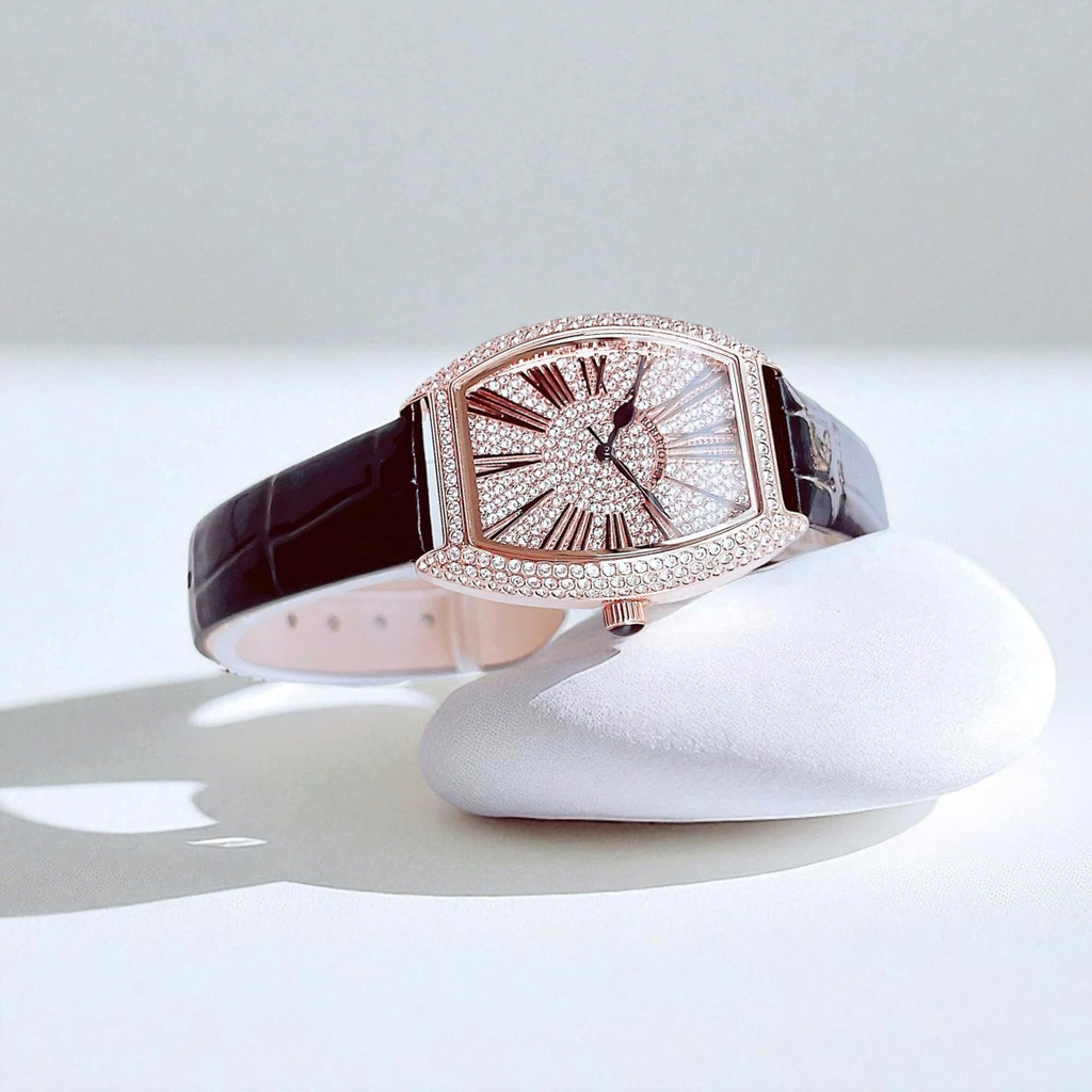 Đồng Hồ Nữ Robero Era Dây Da Đen Chính Hãng Vỏ Rose Size 30x36mm Quartz