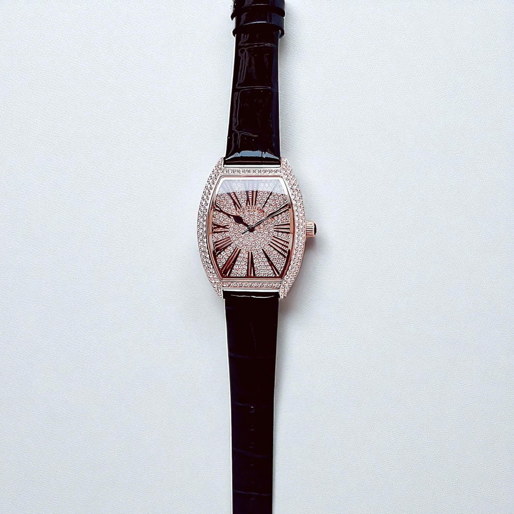 Đồng Hồ Nữ Robero Era Dây Da Đen Chính Hãng Vỏ Rose Size 30x36mm Quartz