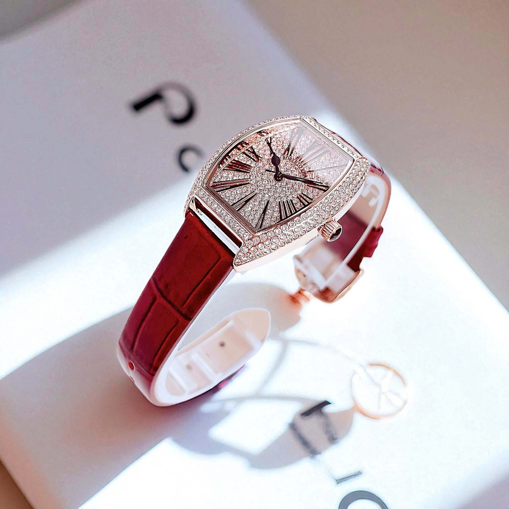 Đồng Hồ Nữ Robero Era Dây Da Đỏ Chính Hãng Vỏ Rose Size 30x36mm Quartz
