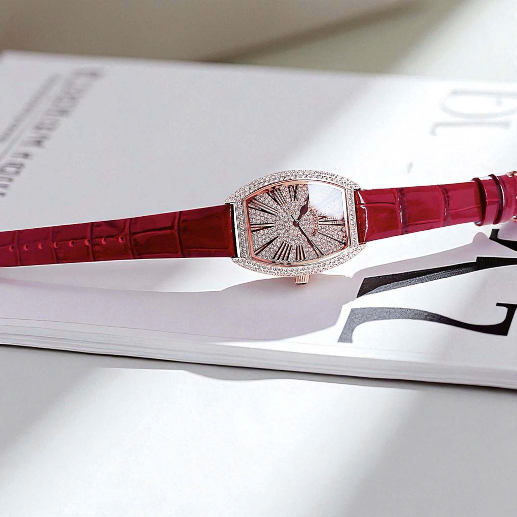 Đồng Hồ Nữ Robero Era Dây Da Đỏ Chính Hãng Vỏ Rose Size 30x36mm Quartz