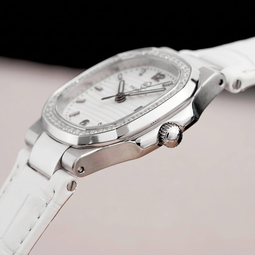 Đồng Hồ Nữ Roberto Era Chính Hãng Dây Da Trắng Mặt Trắng Vỏ Thép Silver Size 20x30mm RE150