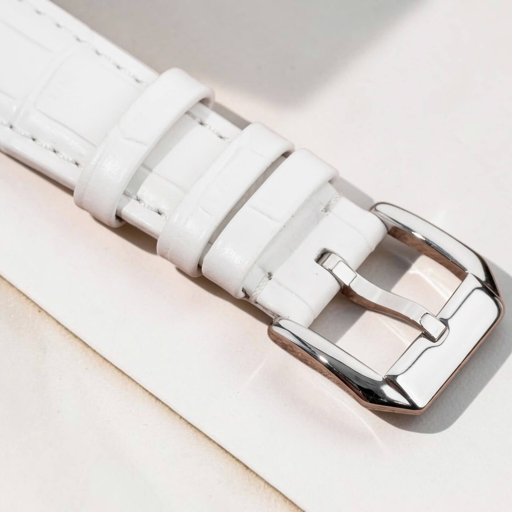 Đồng Hồ Nữ Roberto Era Chính Hãng Dây Da Trắng Mặt Trắng Vỏ Thép Silver Size 20x30mm RE150