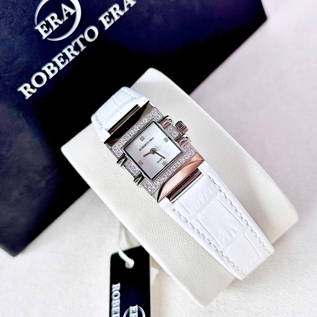 Đồng Hồ Nữ Roberto Era RE1615 Dây Da Trắng Mặt Trắng Size 20x30mm Tặng Kèm Lắc Tay