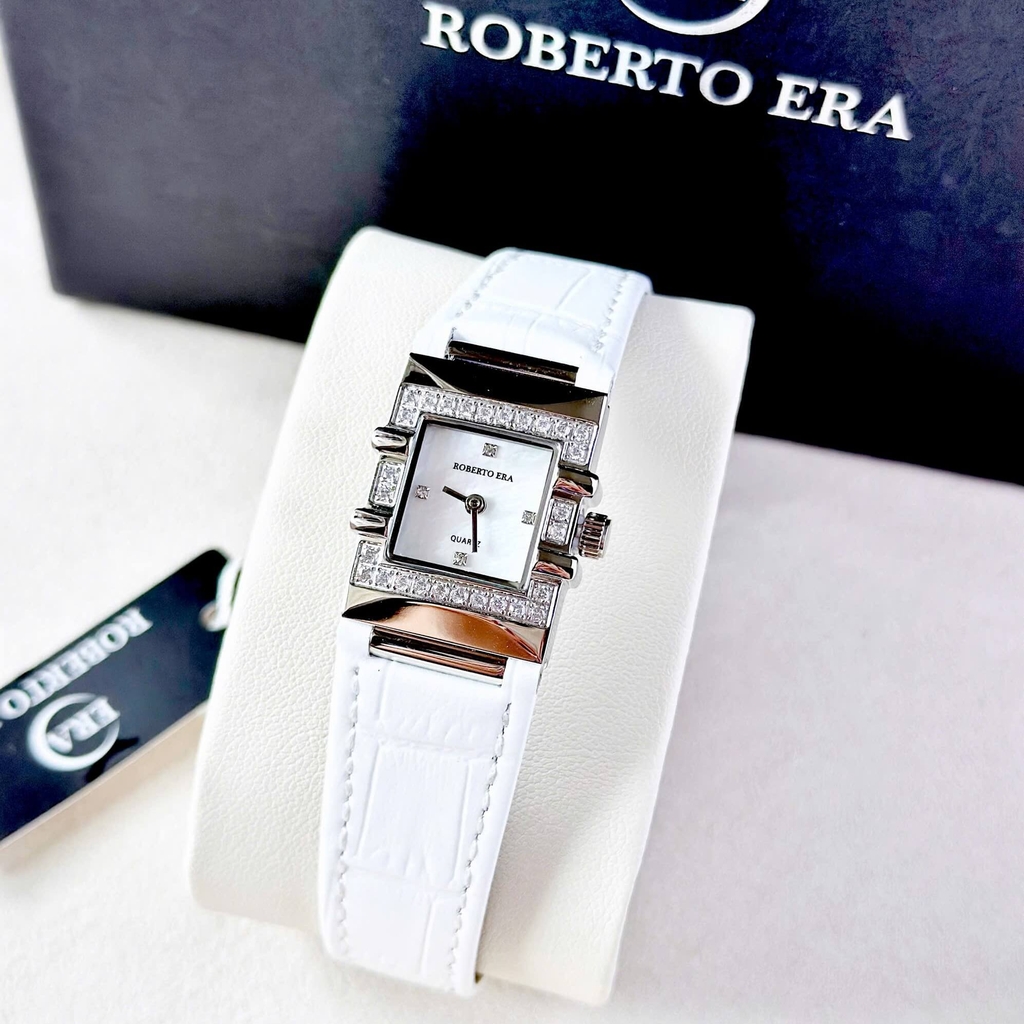 Đồng Hồ Nữ Roberto Era RE1615 Dây Da Trắng Mặt Trắng Size 20x30mm Tặng Kèm Lắc Tay