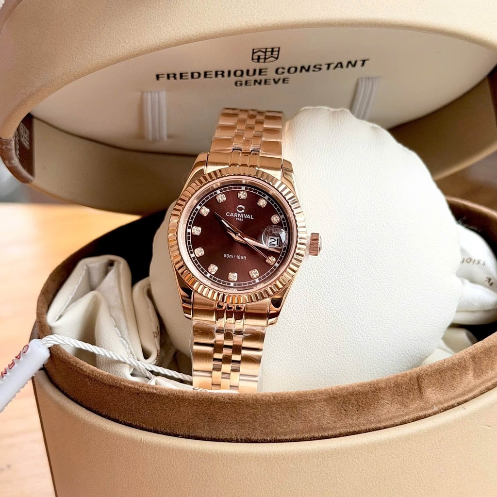 Đồng Hồ Nữ Carnival 8131L-VH-N Dây Thép Vàng Hồng Mặt Nâu Size 30mm Quartz Japan
