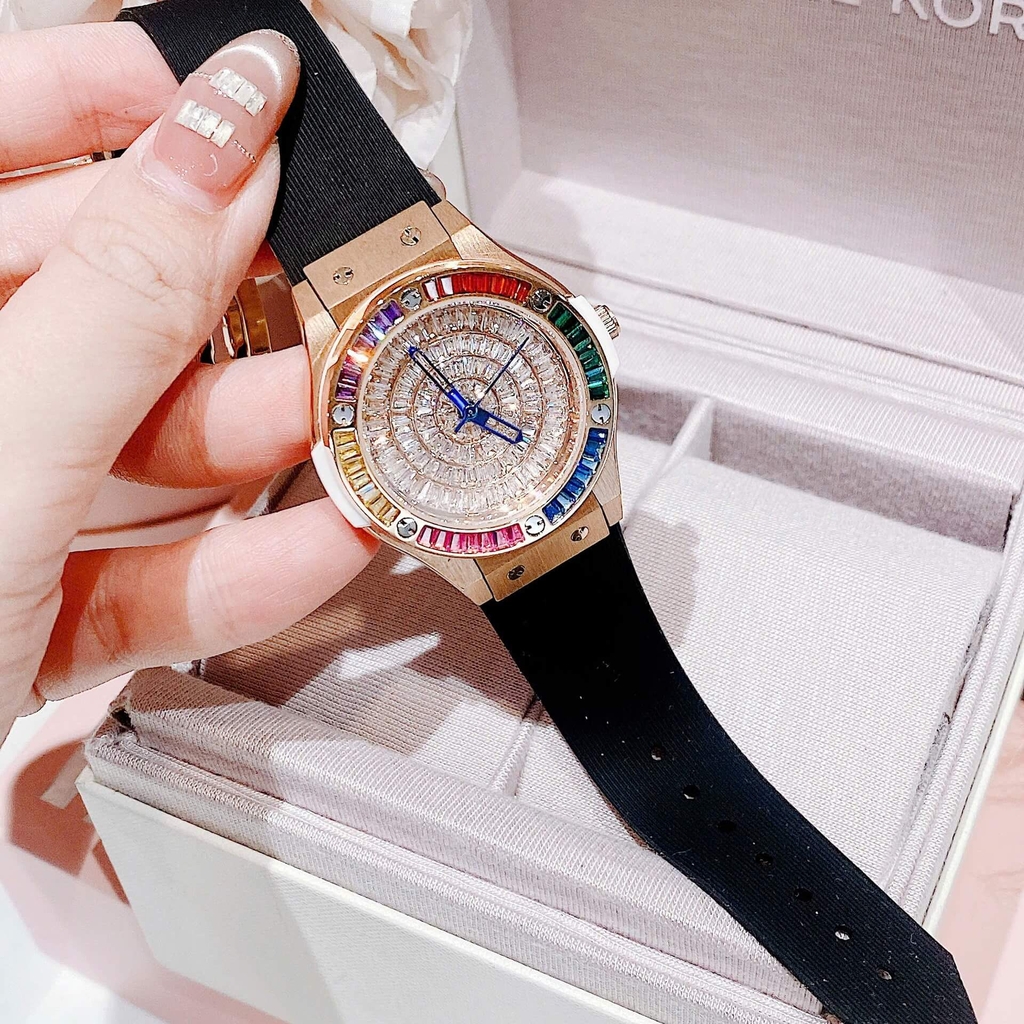 Đồng Hồ Nữ X-cer Dây Cao Su Đen Chính Hãng Vỏ Rose Đính Đá Màu Size 34mm B0639