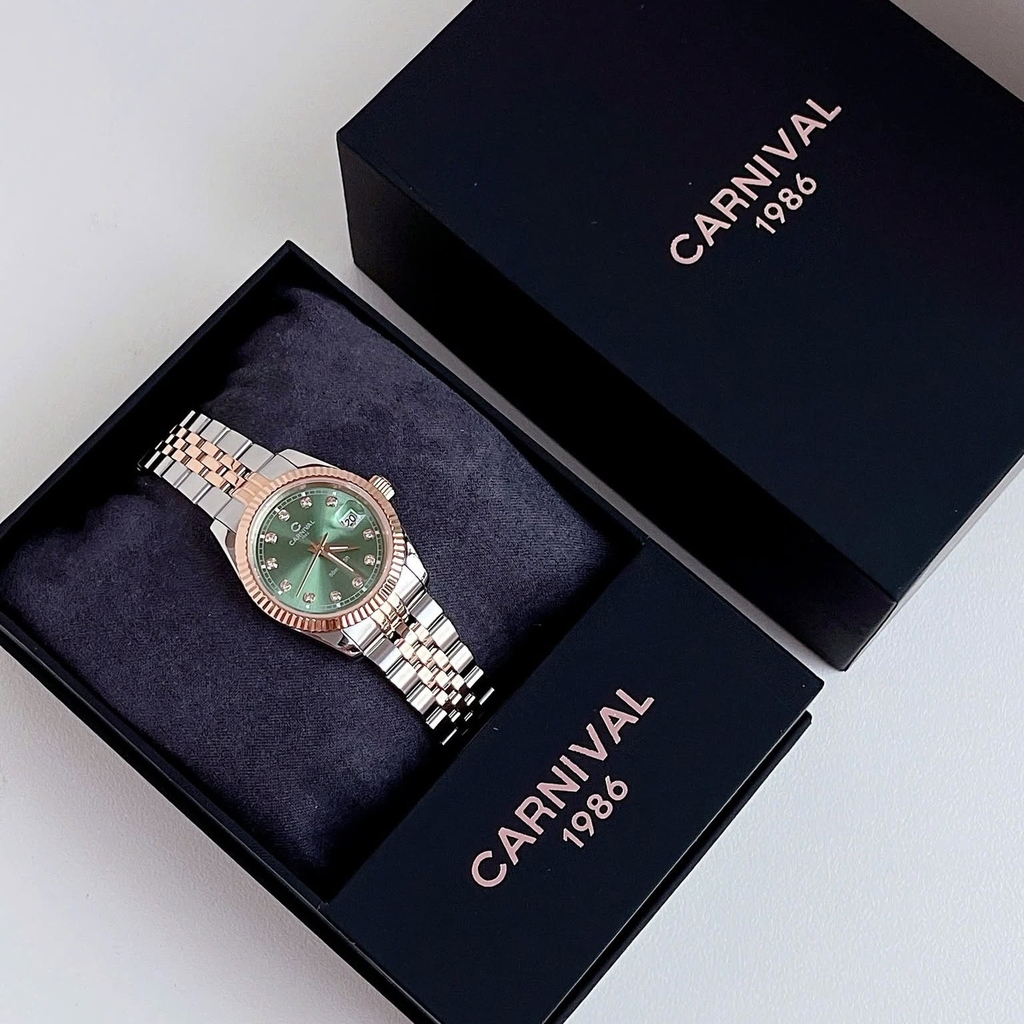 Đồng Hồ Nữ Carnival 8131L-CH-XL Demi Vàng Hồng Mặt Xanh Lá Size 30mm Quartz Japan