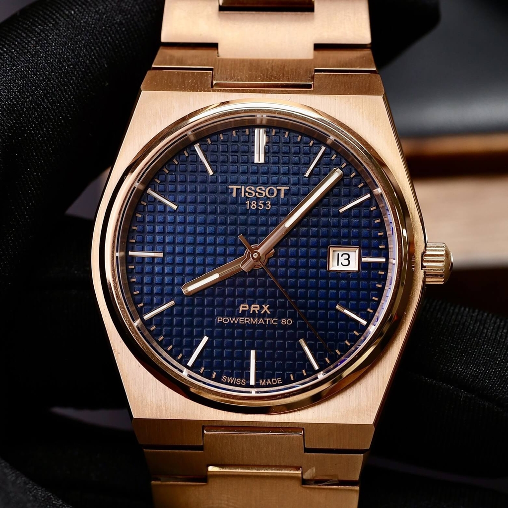Đồng Hồ Nam Tissot Automatic PRX Powermatic 80 Size 40mm T137.407.33.041.00 (T1374073304100) Màu Vàng Hồng Mặt Xanh Navy