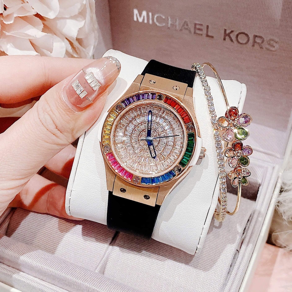 Đồng Hồ Nữ X-cer Dây Cao Su Đen Chính Hãng Vỏ Rose Đính Đá Màu Size 34mm B0639