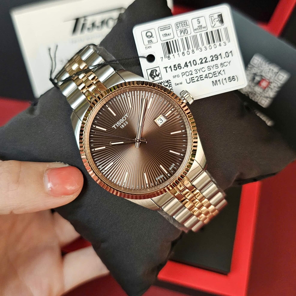 Đồng Hồ Nam Tissot Quartz Ballade T156.410.22.291.01 Size 40mm Demi Vàng Hồng Mặt Nâu Chải Tia