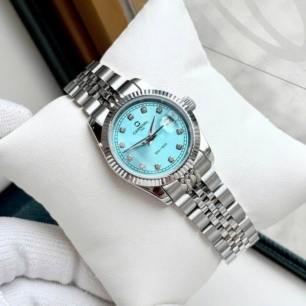 Đồng Hồ Nữ Carnival 8131L-VT-XT Dây Thép Bạc Mặt Xanh Pastel Size 30mm Quartz Japan