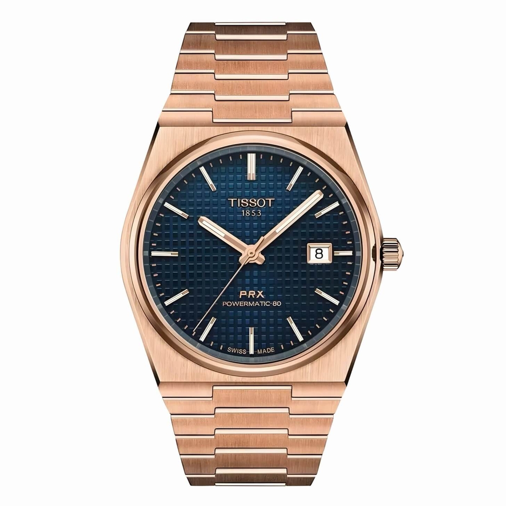 Đồng Hồ Nam Tissot Automatic PRX Powermatic 80 Size 40mm T137.407.33.041.00 (T1374073304100) Màu Vàng Hồng Mặt Xanh Navy