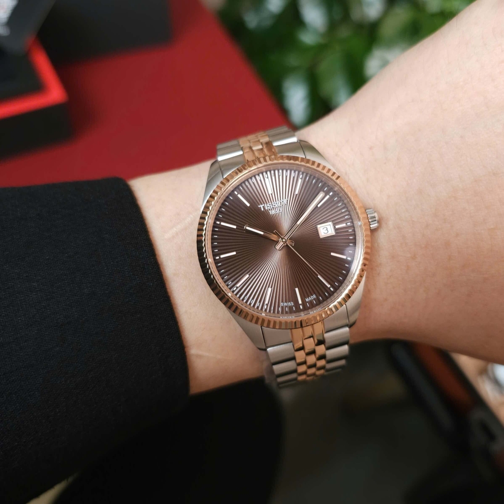 Đồng Hồ Nam Tissot Quartz Ballade T156.410.22.291.01 Size 40mm Demi Vàng Hồng Mặt Nâu Chải Tia