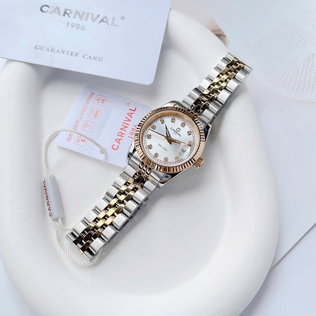 Đồng Hồ Nữ Carnival 8131L-CV-D Demi Vàng Mặt Trắng Size 30mm Quartz Japan