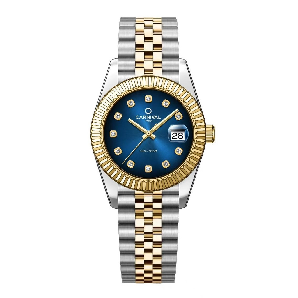 Đồng Hồ Nữ Carnival 8250L-CV-X Demi Vàng Gold Mặt Xanh Dương Size 30mm Quartz Japan