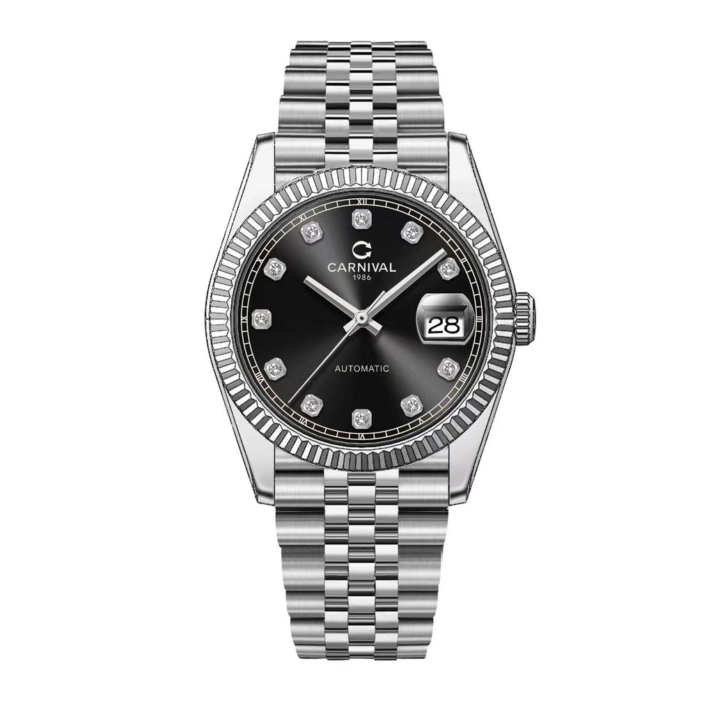 Đồng Hồ Nam Carnival 8250G-VT-D Automatic Dây Thép Bạc Mặt Đen Size 38mm