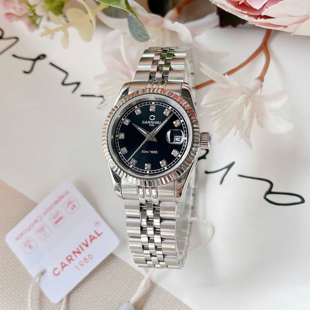 Đồng Hồ Nữ Carnival 8131L-VT-D Dây Thép Bạc Mặt Đen Size 30mm Quartz Japan