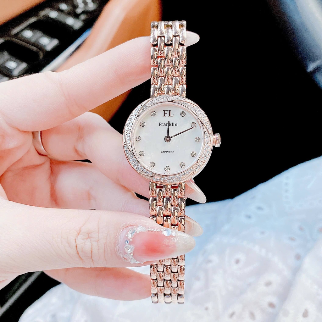 Set Đồng Hồ Nữ Franklin Chính Hãng Màu Vàng Hồng Size 29mm Kèm Lắc Tay Gấu Franklin FL41810
