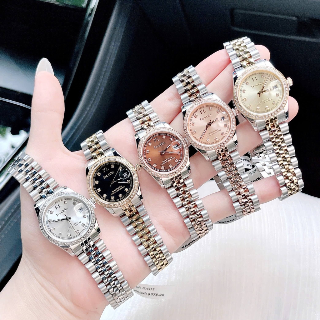 Set Đồng Hồ Nữ Franklin FL4412 Dây Thép Demi Vàng Size 28mm Quartz Tặng Kèm Vòng Tay