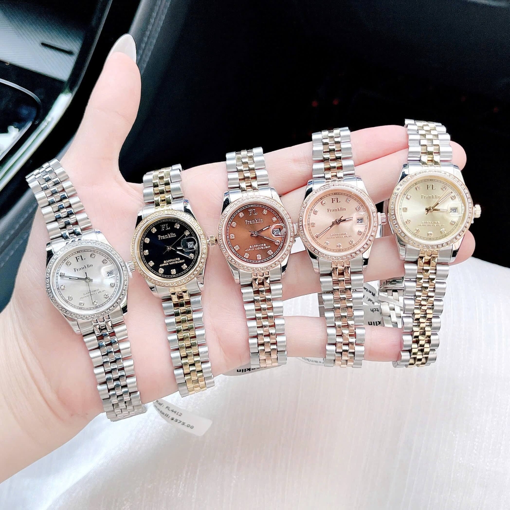 Set Đồng Hồ Nữ Franklin FL4412 Dây Thép Demi Vàng Size 28mm Quartz Tặng Kèm Vòng Tay
