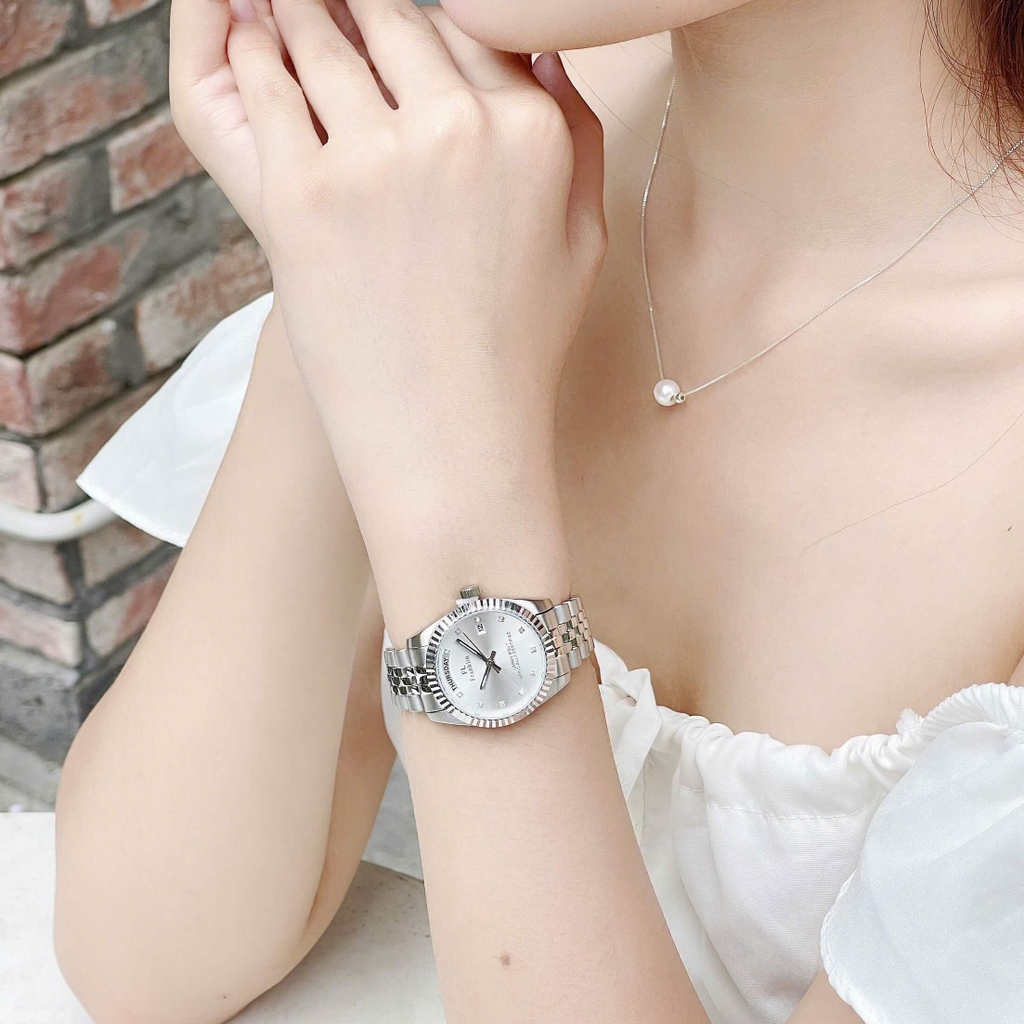 Set Đồng Hồ Nữ Franklin FL5088 Chính Hãng Màu Bạc Mặt Trắng Size 31mm Quartz Kèm Bông Tai