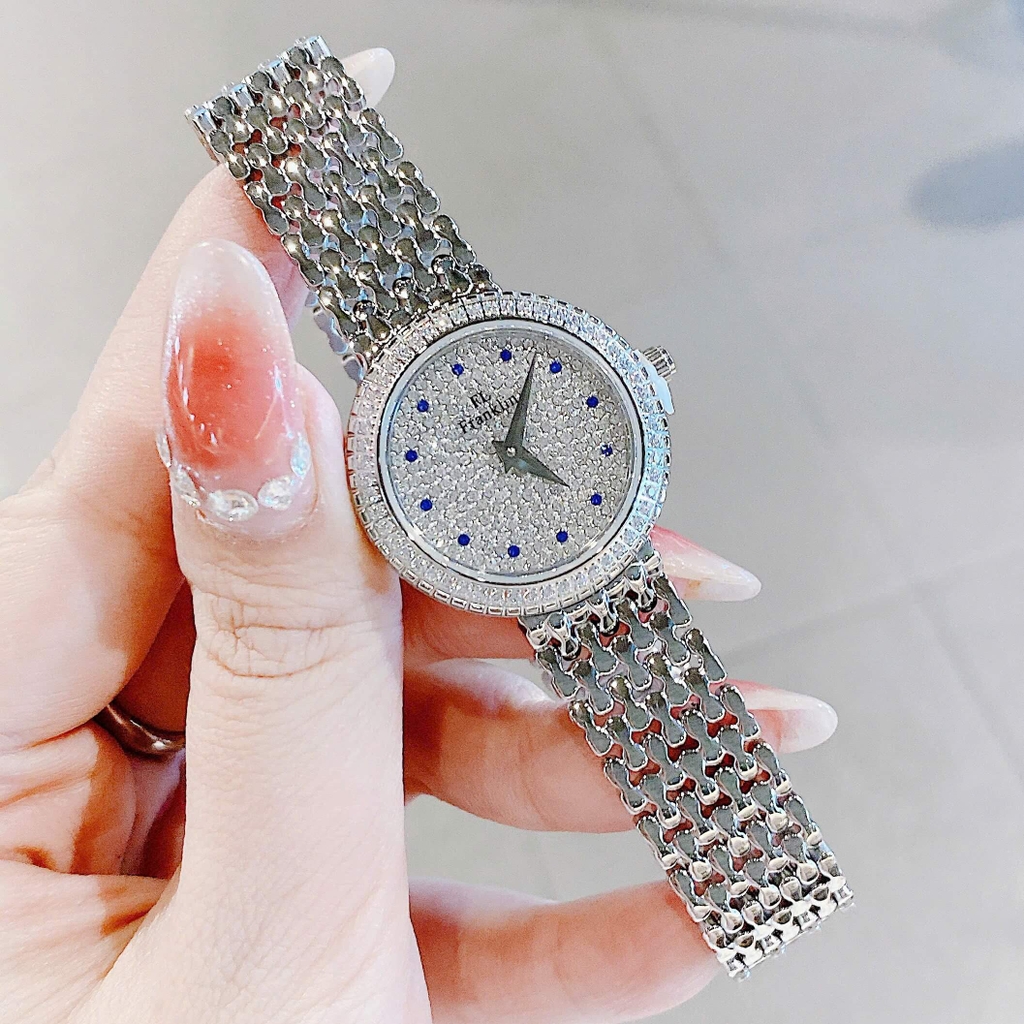 Set Đồng Hồ Nữ Franklin FL5688 Chính Hãng Dây Thép Silver Mặt Đính Đá Size 29mm Quartz Tặng Kèm Vòng Tay