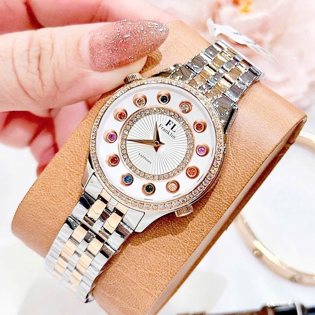 Set Đồng Hồ Nữ Franklin FL5999 Dây Demi Mặt 12 Viên Đá Chuyển Màu Size 33mm Kèm Vòng Tay