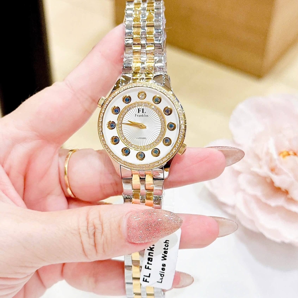 Set Đồng Hồ Nữ Franklin FL5999 Dây Demi Mặt 12 Viên Đá Chuyển Màu Size 33mm Kèm Vòng Tay