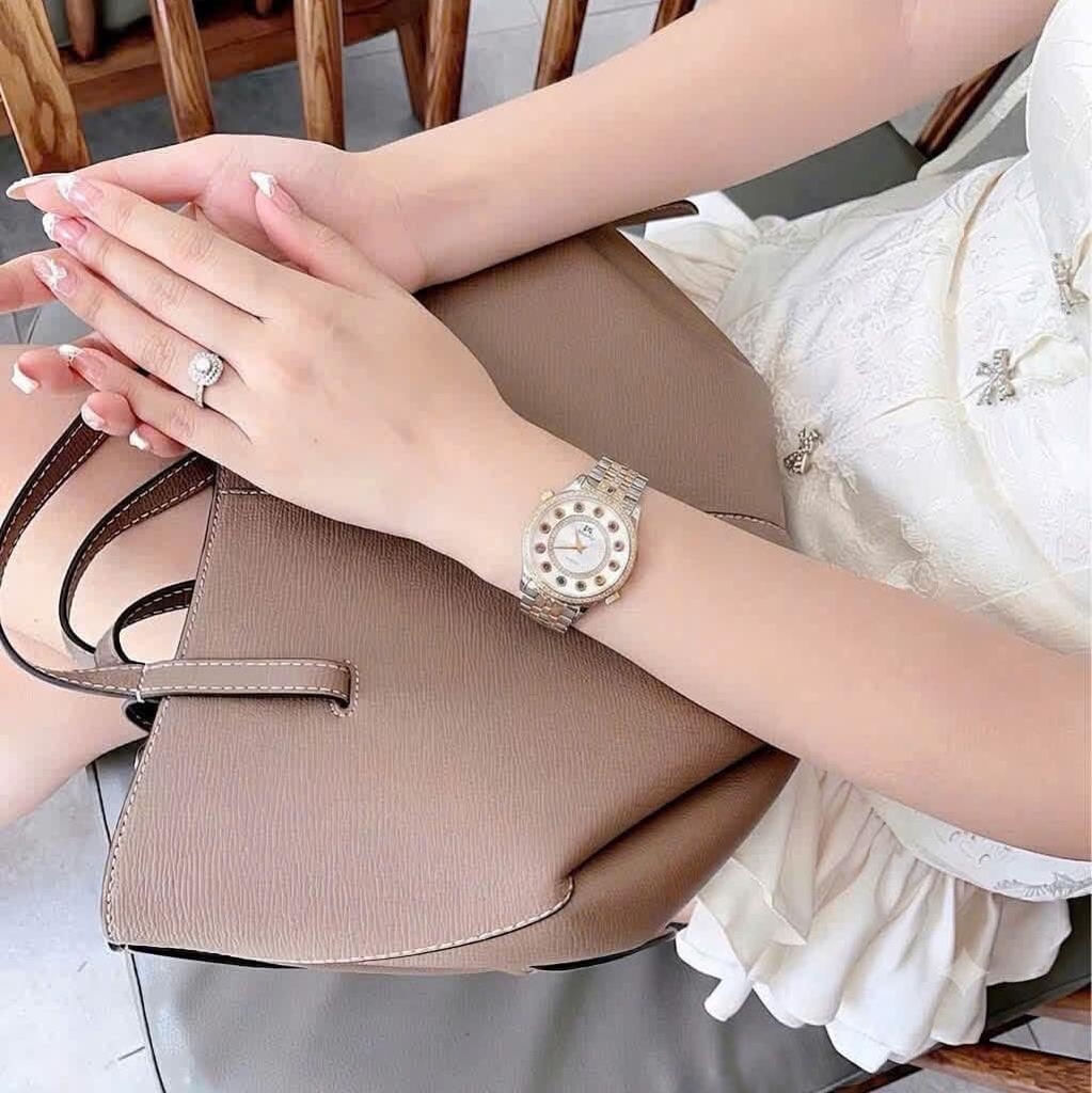 Set Đồng Hồ Nữ Franklin FL5999 Dây Demi Mặt 12 Viên Đá Chuyển Màu Size 33mm Kèm Vòng Tay