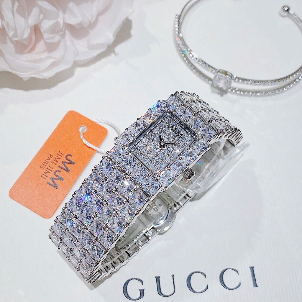 Set Đồng Hồ Nữ Jimi Jimi Dáng Vuông Đính Đá Bạc Size 21x27mm JM 86009 Tặng Kèm Vòng Tay