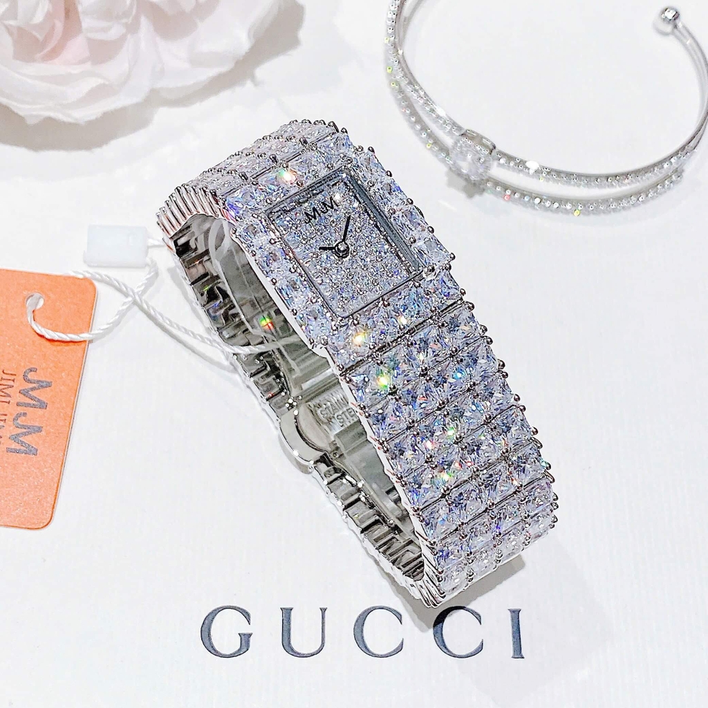 Set Đồng Hồ Nữ Jimi Jimi Dáng Vuông Đính Đá Bạc Size 21x27mm JM 86009 Tặng Kèm Vòng Tay