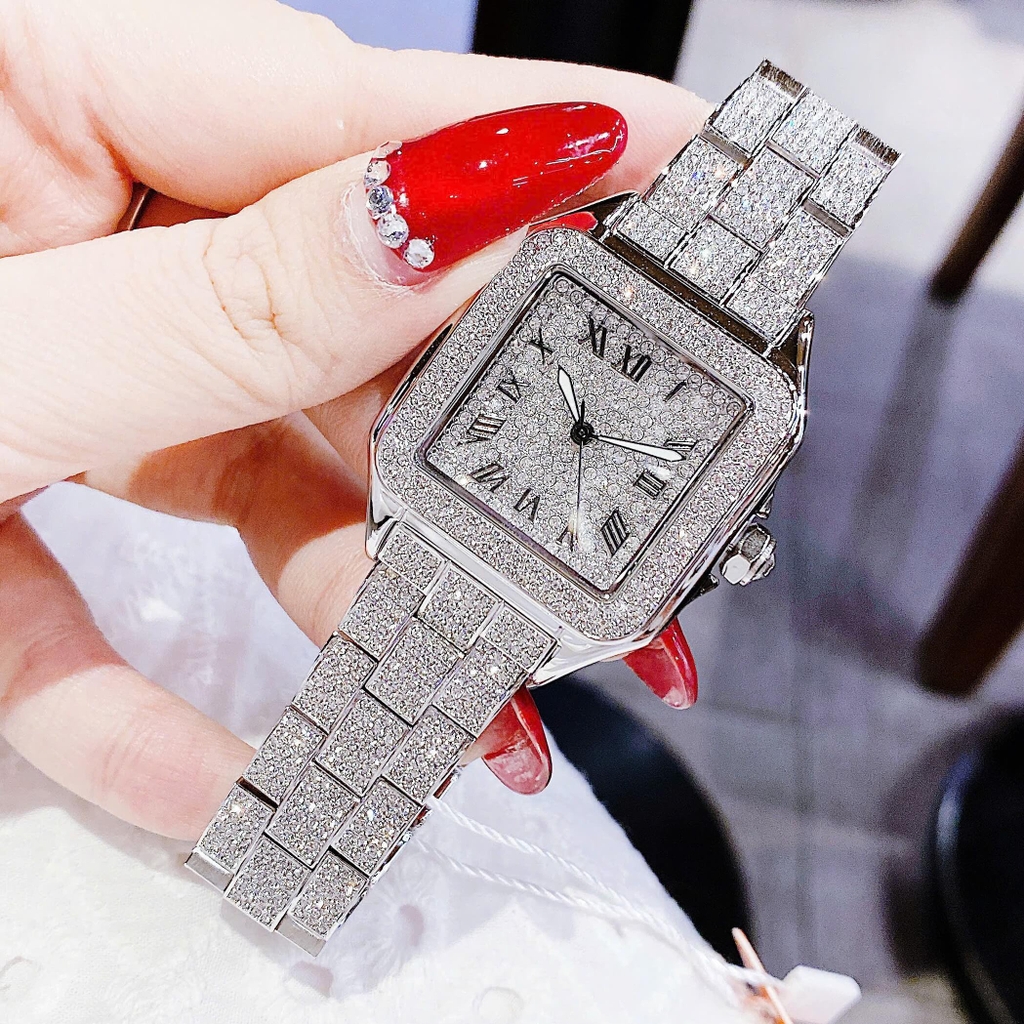 Set Đồng Hồ Nữ Jimi Jimi Đính Đá Bạc Mặt Vuông Số La Mã Size 34mm JM 86004 Quartz Tặng Kèm Vòng Tay