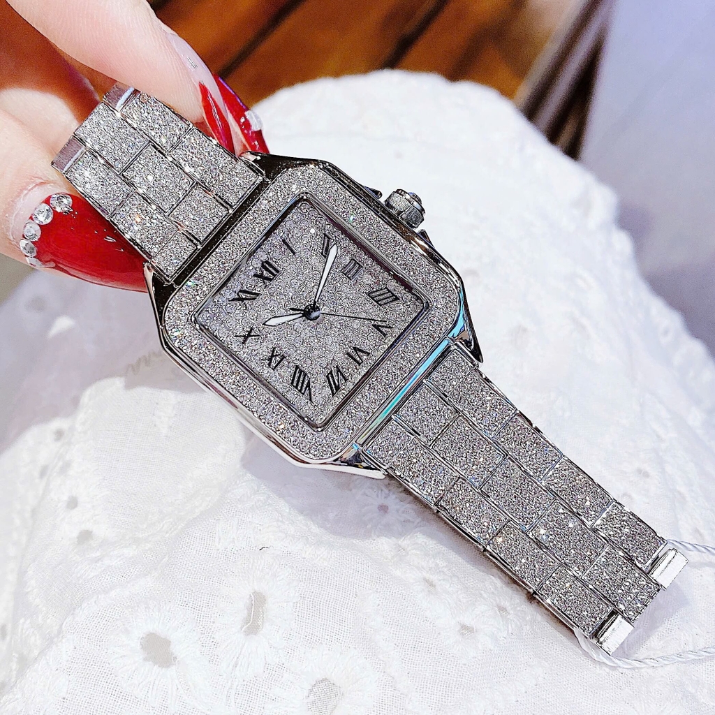 Set Đồng Hồ Nữ Jimi Jimi Đính Đá Bạc Mặt Vuông Số La Mã Size 34mm JM 86004 Quartz Tặng Kèm Vòng Tay