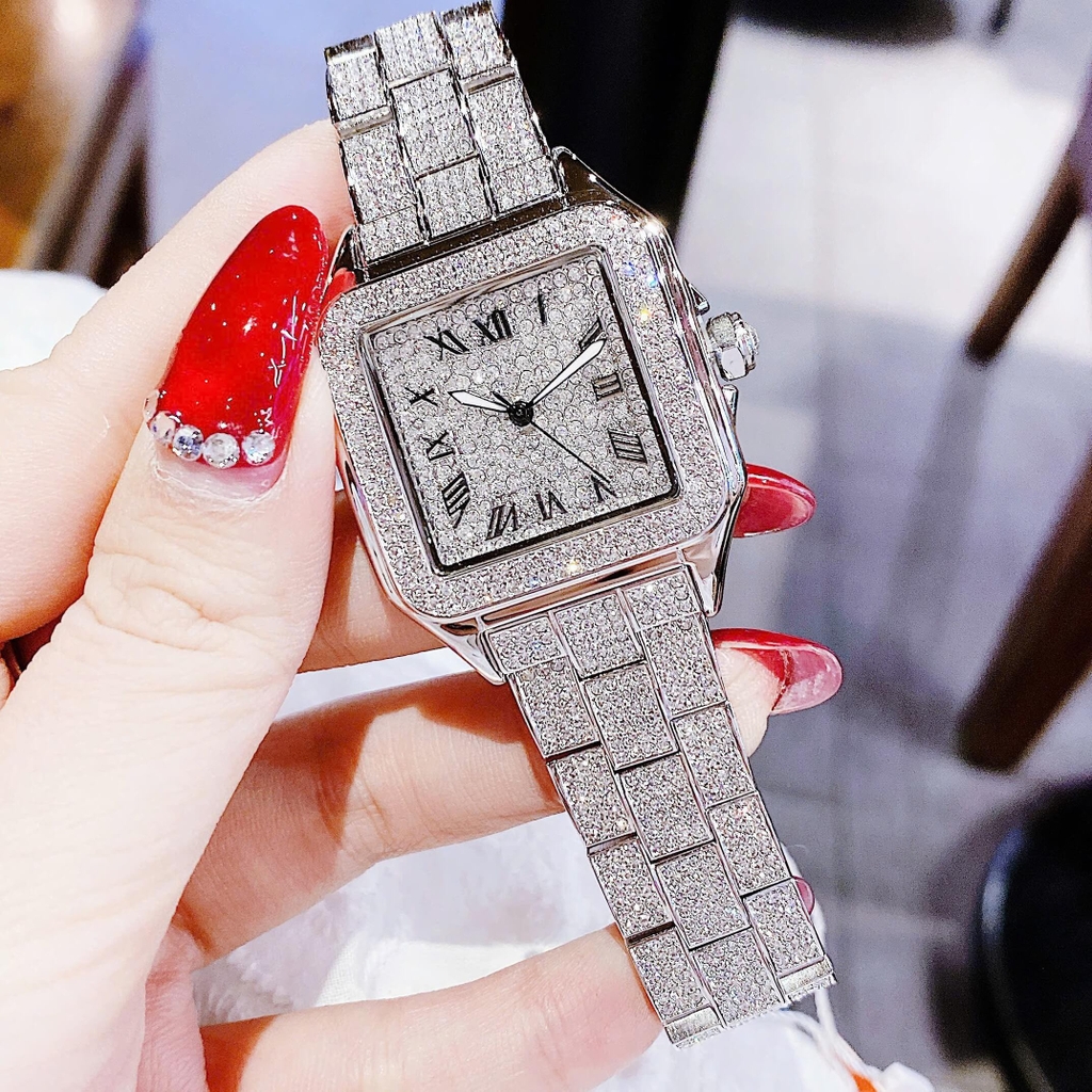 Set Đồng Hồ Nữ Jimi Jimi Đính Đá Bạc Mặt Vuông Số La Mã Size 34mm JM 86004 Quartz Tặng Kèm Vòng Tay