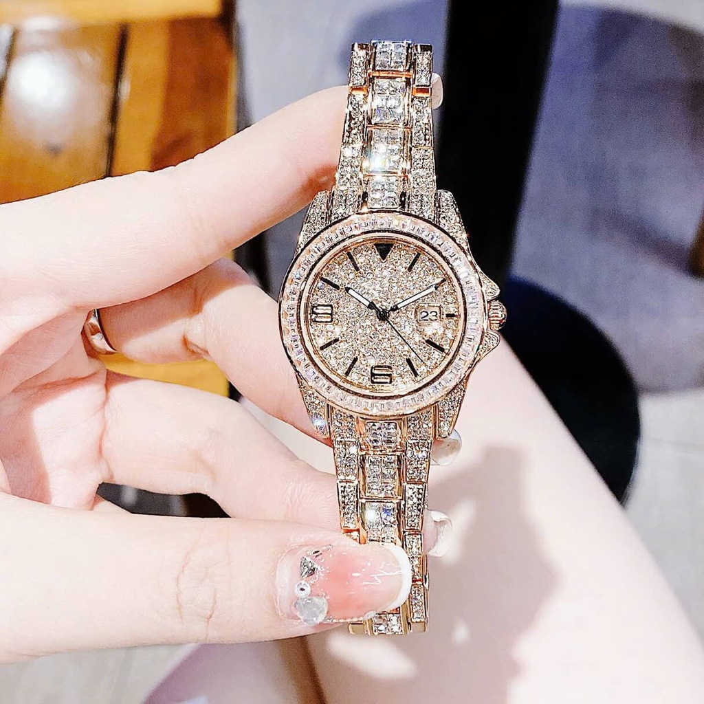 Set Đồng Hồ Nữ Jimi Jimi Đính Đá Vàng Hồng Size 32mm Quartz JM 86001 Tặng Kèm Vòng Tay