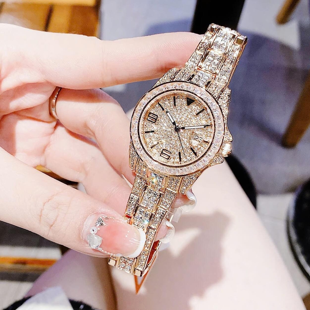 Set Đồng Hồ Nữ Jimi Jimi Đính Đá Vàng Hồng Size 32mm Quartz JM 86001 Tặng Kèm Vòng Tay