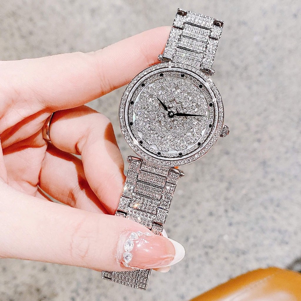 Set Đồng Hồ Nữ Jimi Jimi Mặt Hoa Xoay Đính Đá Bạc Sang Trọng Size 35mm JM 86003 Tặng Kèm Vòng Tay