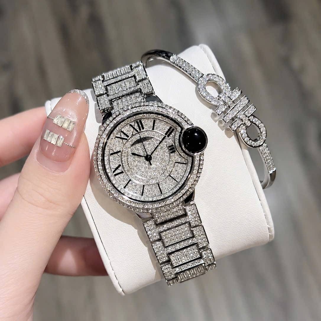 Set Đồng Hồ Nữ Jimi Jimi Mặt Số La Mã Dây Kim Loại Đính Đá Silver Size 36mm Máy Pin JM 86002