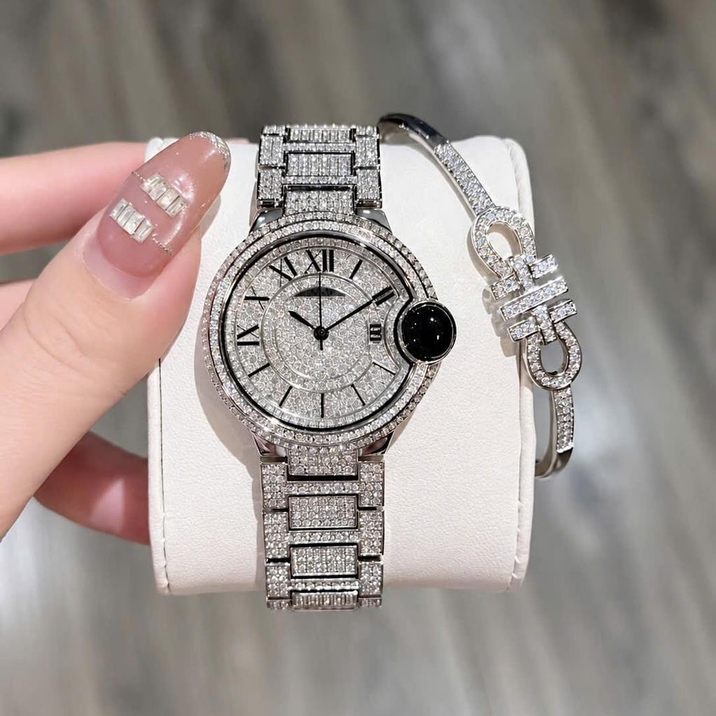 Set Đồng Hồ Nữ Jimi Jimi Mặt Số La Mã Dây Kim Loại Đính Đá Silver Size 36mm Máy Pin JM 86002